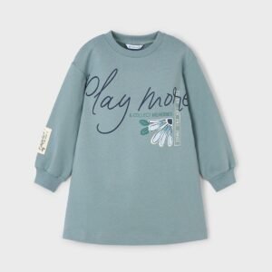 Vestido felpa gráfica niña salvia