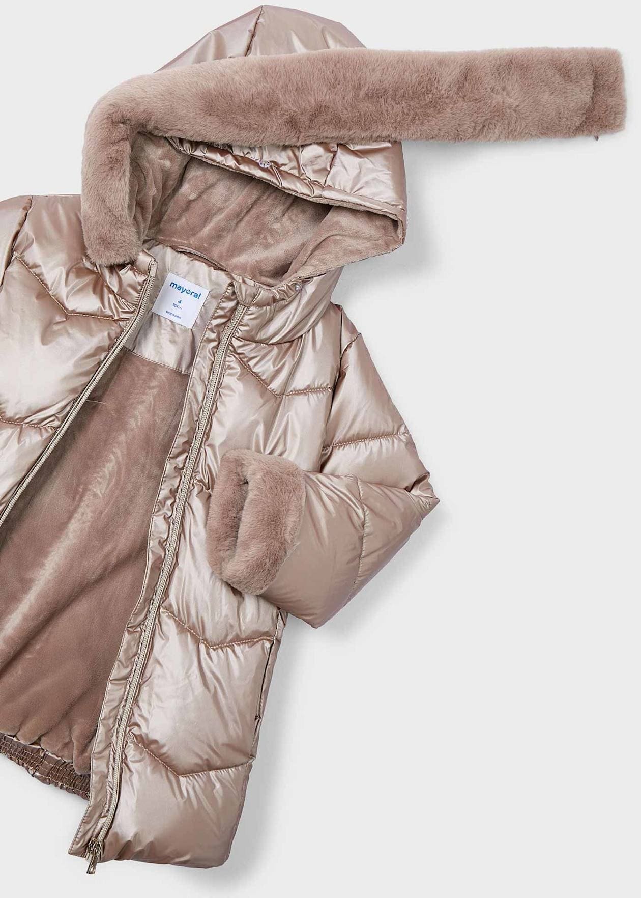 Chaquetón metalizado cinturón niña