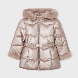 Chaquetón metalizado cinturón niña