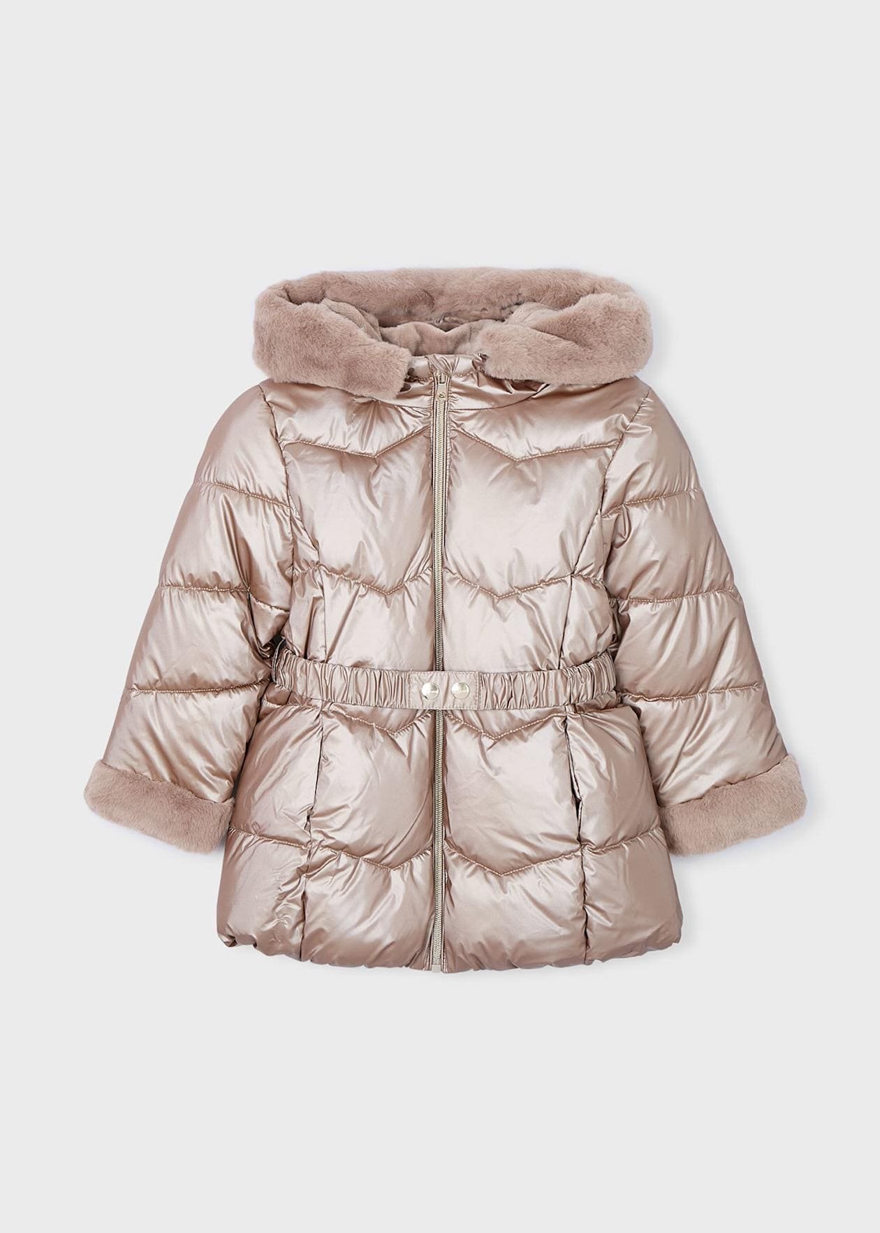 Chaquetón metalizado cinturón niña