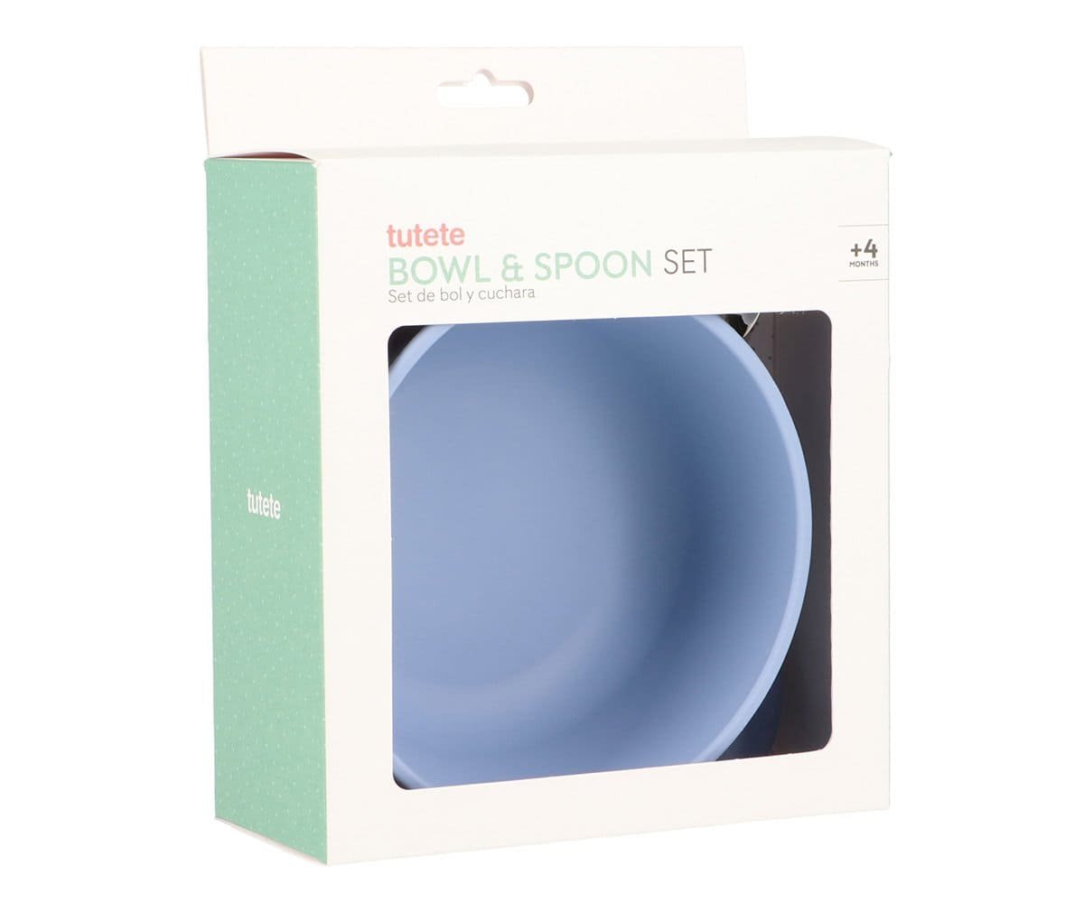 Bol silicona + cuchara acero ocean blue