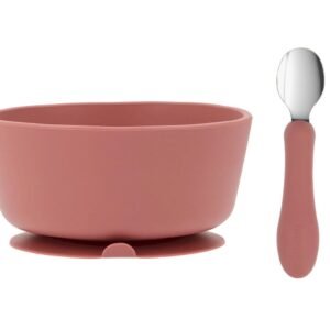 Bol silicona + cuchara acero brick blush