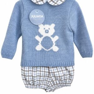 Conjunto pantalón cuadritos oso azul