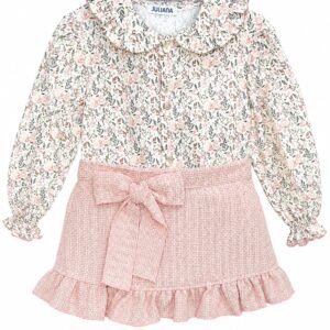 Conjunto falda con camisa ramita rosa palo
